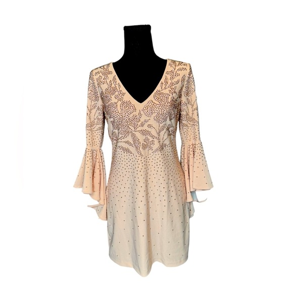 Betsy & Adam Embellished Rhinestone Bell Sleeve Mini Dress - 2Glam Cocktail